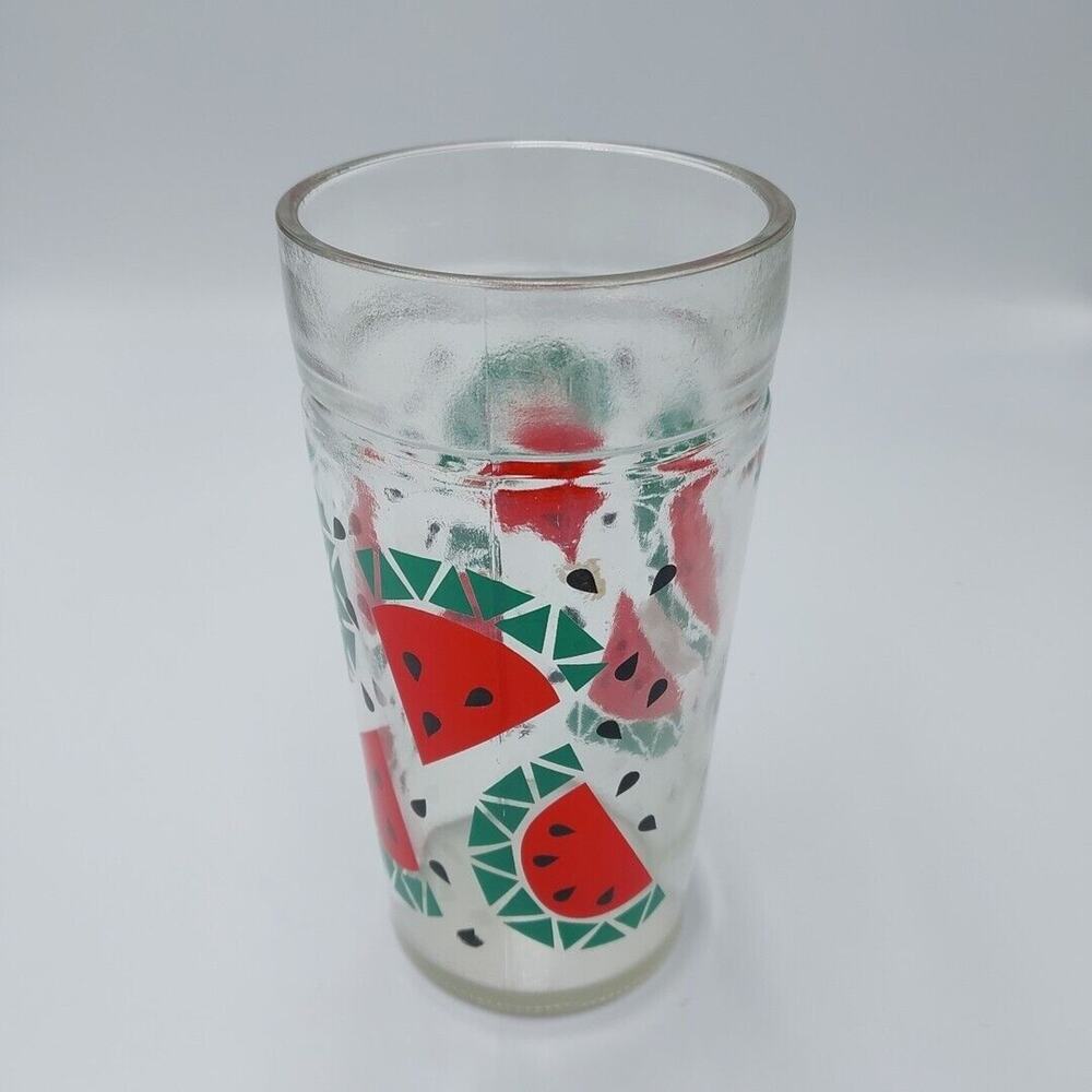 Vintage Anchor Hocking Glass Drinking Ice Tea‎ / Soda Ribbed Watermelon